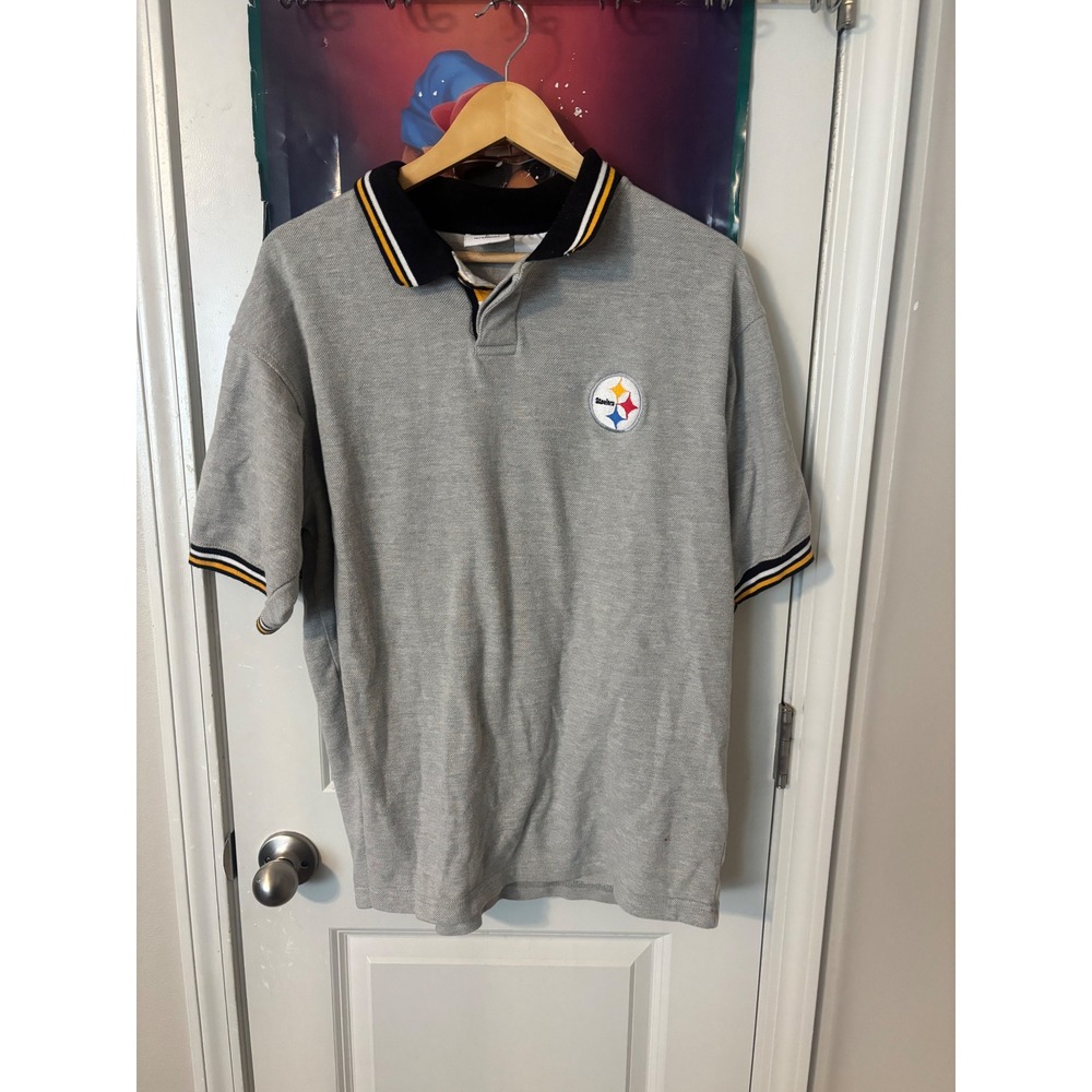 Vintage Pittsburgh Steelers Iron Knights Athletics Grey Polo Shirt Mens Large L